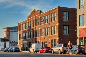 Exterior of the Checker Building in Elton Park Corktown