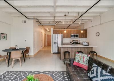 Our Corktown loft apartments include open concept floor plans to maximize living area