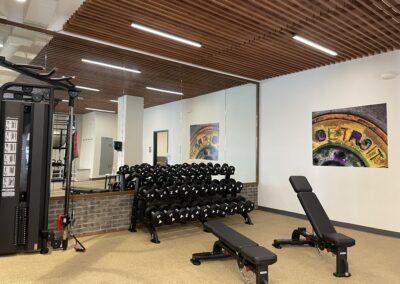 The fitness center in our Corktown Detroit apartments offers free weights and machines to customize your workout