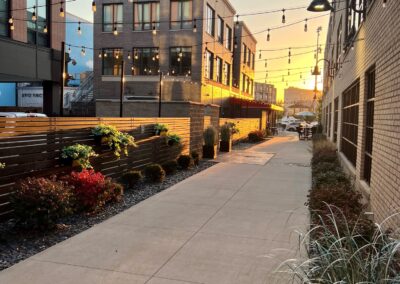 Checker Alley is a shared outdoor space that encourages social interaction with our residents and creates and a sense of community.